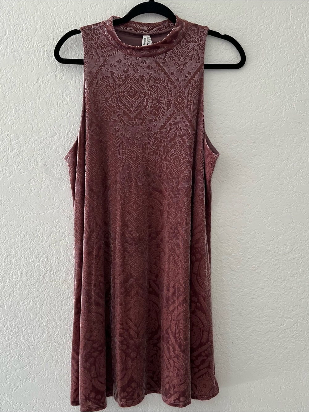VTG Mudd Velvet Burn Out Shirt Mini Dress Mock Neck Mauve L Y2K Women’s Size XL